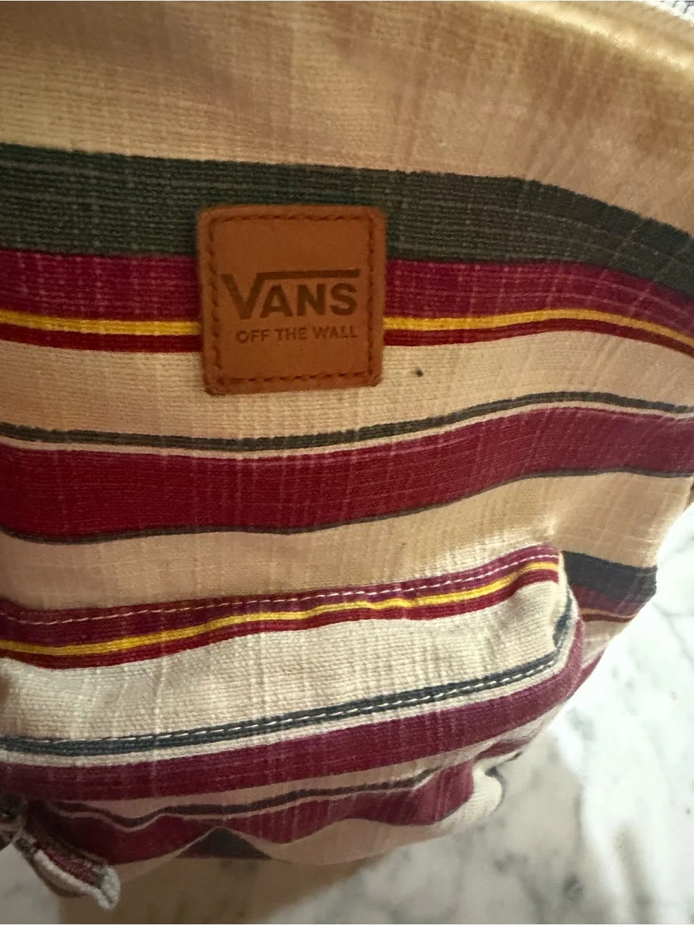Vans Striped Canvas Backpack in Cream, Burgundy & Gray